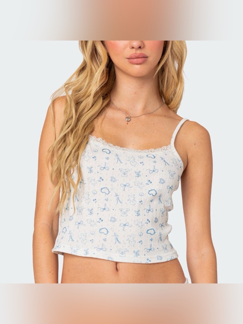 Edikted Playtime Printed Pointelle Tank Top Small